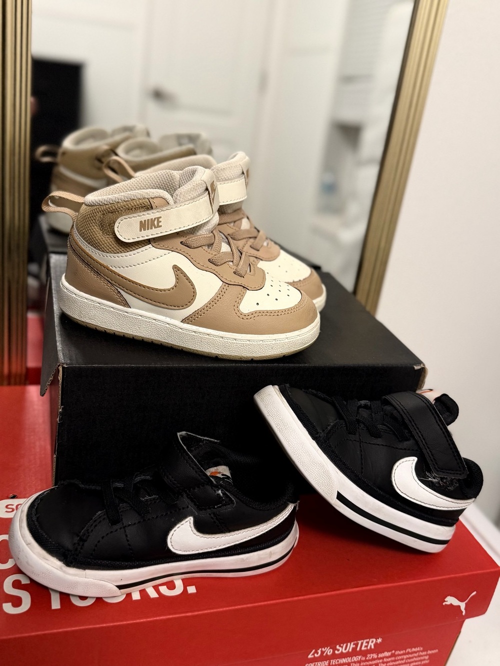 Nike Kids High-Top Sneakers in Beige and Cream